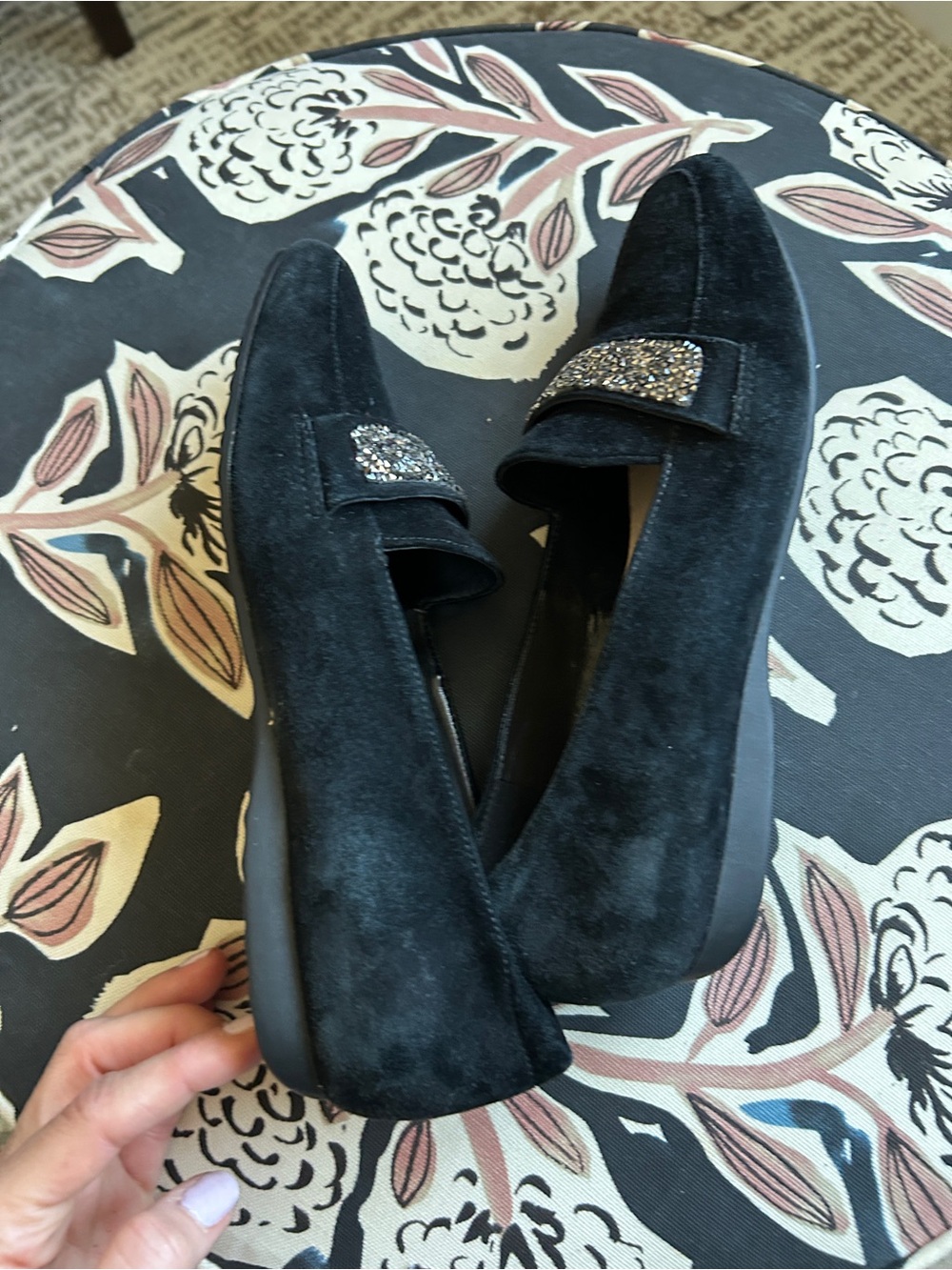 Karl Lagerfeld Paris Quincy Black Suede Rhinestone Loafers Size 8 - Picture 12 of 12